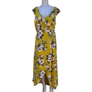 June & Hudson Hi-low Midi Wrap Dress Women's Size 1 Mustard Floral Sleeveless